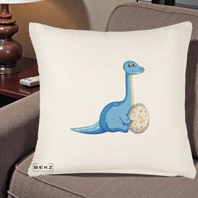 Perna Decorativa Brontosaur cu Ou, 40x40 cm, Crem Reliefat, Husa Detasabila, Perna Inclusa, BEKZ®