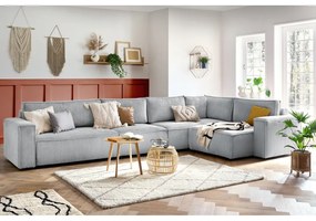 Colțar gri deschis cu tapițerie din catifea reiată (cu colț pe partea dreaptă) Nihad modular – Bobochic Paris