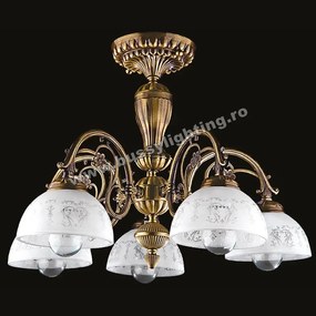 Lustra Rosignol cu 5 Brate, Desing Clasic, Finisaj Bronz Antic, Abajur Alb - Bussy Lighting 7220-52-45B