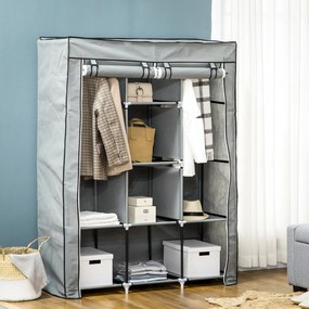 HOMCOM Dulap Economisire Spațiu cu Bază Înalțată, 8 Rafturi și 2 Bare, din Material Netesut și Oțel, Gri Deschis | Aosom Romania