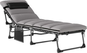 Outsunny Șezlong pliabil portabil pentru grădină cu spătar reglabil în 5 poziții, saltea căptușită, perniță pentru cap | Aosom Romania
