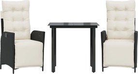 vidaXL Set mobilier de grădină cu perne, 3 piese, negru, poliratan
