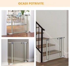 PawHut Barieră Extensibilă pentru Câini cu Închidere Automată din Oțel și ABS, 75-103x76 cm, Gri | Aosom Romania