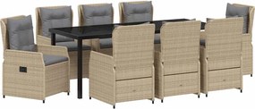 vidaXL Set de masă pentru grădină 9 pcs Beige și gri deschis poliratan