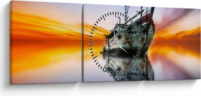 Tablou - Zori peste un naufragiu (cu ceas) (90x30 cm)
