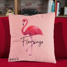Perna Decorativa Flamingo Acuarela, 40x40 cm, Roz, Husa Detasabila, Perna Inclusa, BEKZ®