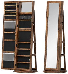 HOMCOM Oglindă cu Spațiu pentru Bijuterii Rotativă și Cu Închidere, Maro | Aosom Romania