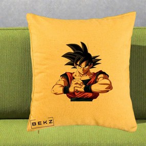 Perna Personalizata Dragon Ball Goku Portret Serios, 40x40 cm, Galben, Husa Detasabila, Perna Inclusa, BEKZ®