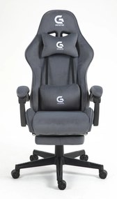 Scaun gaming, ergonomic, suport lombar cu masaj, sezut cu arcuri și spumă, spătar reglabil, tetieră, suport pentru picioare, rezistent 150 kg, material textil, Gri Inchis