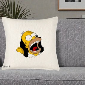 Perna Personalizata Homer Simpson Surpriza, 40x40 cm, Crem Reliefat, Husa Detasabila, Perna Inclusa, BEKZ®