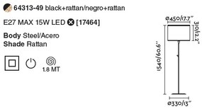 Lampadar / Lampa de podea moderna design natural MAMBO negru/ratan 64313-49