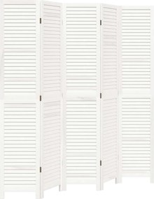 vidaXL Paravan cameră 5 panouri, alb, lemn masiv paulownia