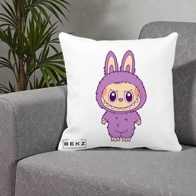 Perna Personalizata Labubu Violet Solo, 40x40 cm, Alba Mata, Husa Detasabila, Perna Inclusa, BEKZ®