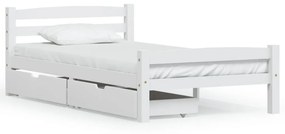 Cadru de pat cu 2 sertare, alb, 90x200 cm, lemn masiv pin Alb, 90 x 200 cm, 2 Sertare