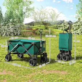 Outsunny Cărucior de Grădină cu Mâner Telescopic, Cărucior pentru Transport Obiecte până la 70 kg, 108x55 cm, Verde | Aosom Romania
