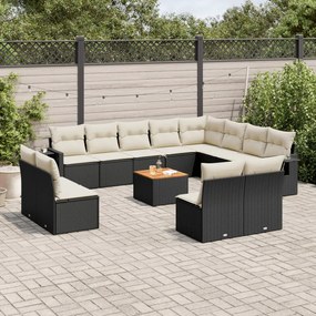 3257141 vidaXL Set mobilier de grădină cu perne, 13 piese, negru, poliratan