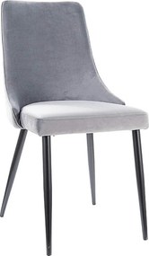 Scaun tapitat PIANO B, gri/negru, stofa catifelata/metal, 47x44x93 cm