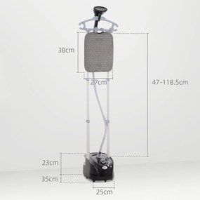 HOMCOM Aparat de Călcat Vertical cu Aburi, Fier de Călcat de 2L, Putere 1950W cu 2 Tije Portabil, 35x25x23cm | Aosom Romania