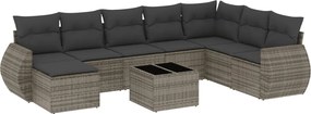 vidaXL Set canapele de grădină, 9 piese, cu perne, gri, poliratan