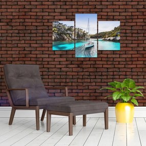 Tablou - Plajă cu barca cu pânze (90x60 cm)