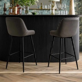 Scaun de bar fix din piele ecologica gri si cadru metalic ABS 146