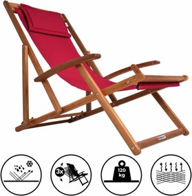 Șezlong de grădină SIENA, 65x87x102cm, roșu Casaria