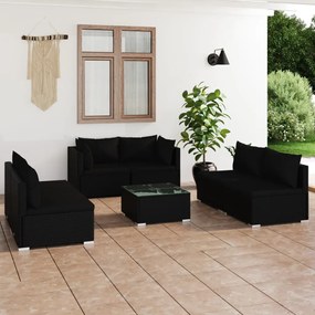Set mobilier de gradina cu perne, 7 piese, negru, poliratan Negru, 4x mijloc + 2x colt + masa, 1
