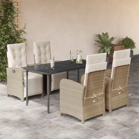 vidaXL Set mobilier de grădină cu perne, 5 piese, bej, poliratan