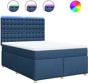 vidaXL Pat box spring cu saltea, albastru, 140x200 cm, textil