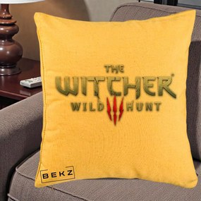 Perna Personalizata The Witcher 3 Wild Hunt, 40x40 cm, Galben, Husa Detasabila, Perna Inclusa, BEKZ®