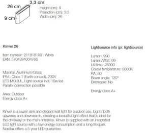 Aplica LED de perete pentru iluminat exterior modern, IP54 Kinver 26 alb 2118181001 NL