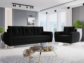 Set canapea fotoliu 3+1 Keklat (Negru) (cu sp. depozitare). 1105837