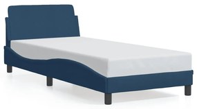 373091 vidaXL Cadru de pat cu tăblie, albastru, 90x190 cm, textil