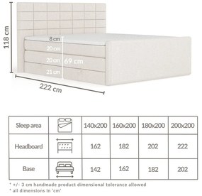 Pat boxspring bej cu spațiu de depozitare 180x200 cm Ava – Maison de Rêve