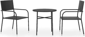 vidaXL Set mobilier de grădină, 3 piese, negru, poliratan