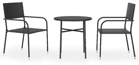 3098033 vidaXL Set mobilier de grădină, 3 piese, negru, poliratan