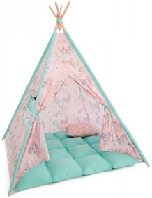 Set Cort de joaca teepee, Unicorn Heaven-Mint, 120 x 120, salteluta si kit fixare