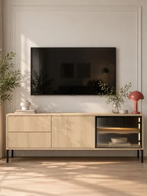 Comodă TV cu sertare Harmona 160 cm cu iluminare - stejar lindberg