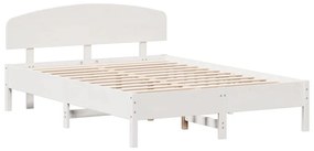 3207202 vidaXL Cadru de pat cu tăblie, alb, 160x200 cm, lemn masiv de pin