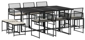 3295019 vidaXL Set mobilier de exterior cu perne, 11 piese, negru, poliratan