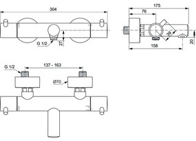 Baterie cada sau dus termostatata Ideal Standard Ceratherm T125 crom lucios