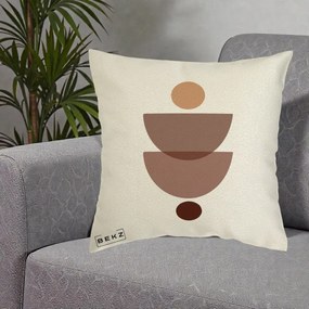 Perna Decorativa Geometric Boho Semicercuri Brun, 40x40 cm, Ecru, Husa Detasabila, Perna Inclusa, BEKZ®