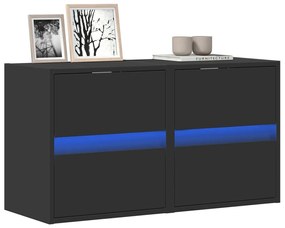 vidaXL Comode TV de perete cu lumini LED, 2 buc., negru, 41x31x45 cm
