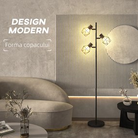 HOMCOM Lampă de Podea cu 3 Lumini Reglabile și Întrerupător cu Buton, Lampă Modernă din Metal, 41x28x169 cm, Negru | Aosom Romania