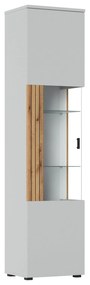 Vitrina VERO V02L, alb/stejar, PAL laminat/MDF/sticla, 50x40x208 cm