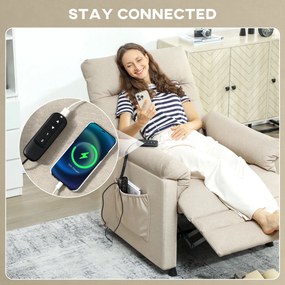 HOMCOM Fotoliu Relaxant Electric cu Masaj și Încălzire, cu Suport pentru Picioare, Silențios, Reclinabil 150° în Material Catifelat Prietenos cu Animalele, cu Funcție de Memorare, 2 Telecomenzi pentru Sufragerie, Bej | Aosom Romania