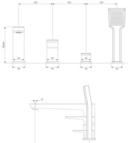 Baterie de cadă cu 4 căi OMNIRES PM7432BL PARMA negru mat