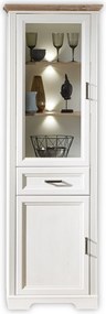Vitrina JASMIN, alb/stejar artisan, PAL/sticla, cu iluminare LED, 66x4