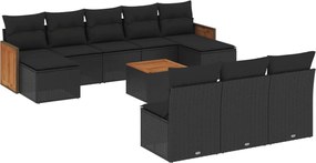 vidaXL Set canapele de grădină cu perne, 11 piese, negru, poliratan