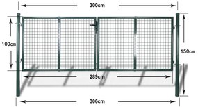 Poarta de gard din otel, verde, 306 x 150 cm Verde, 306 x 150 cm